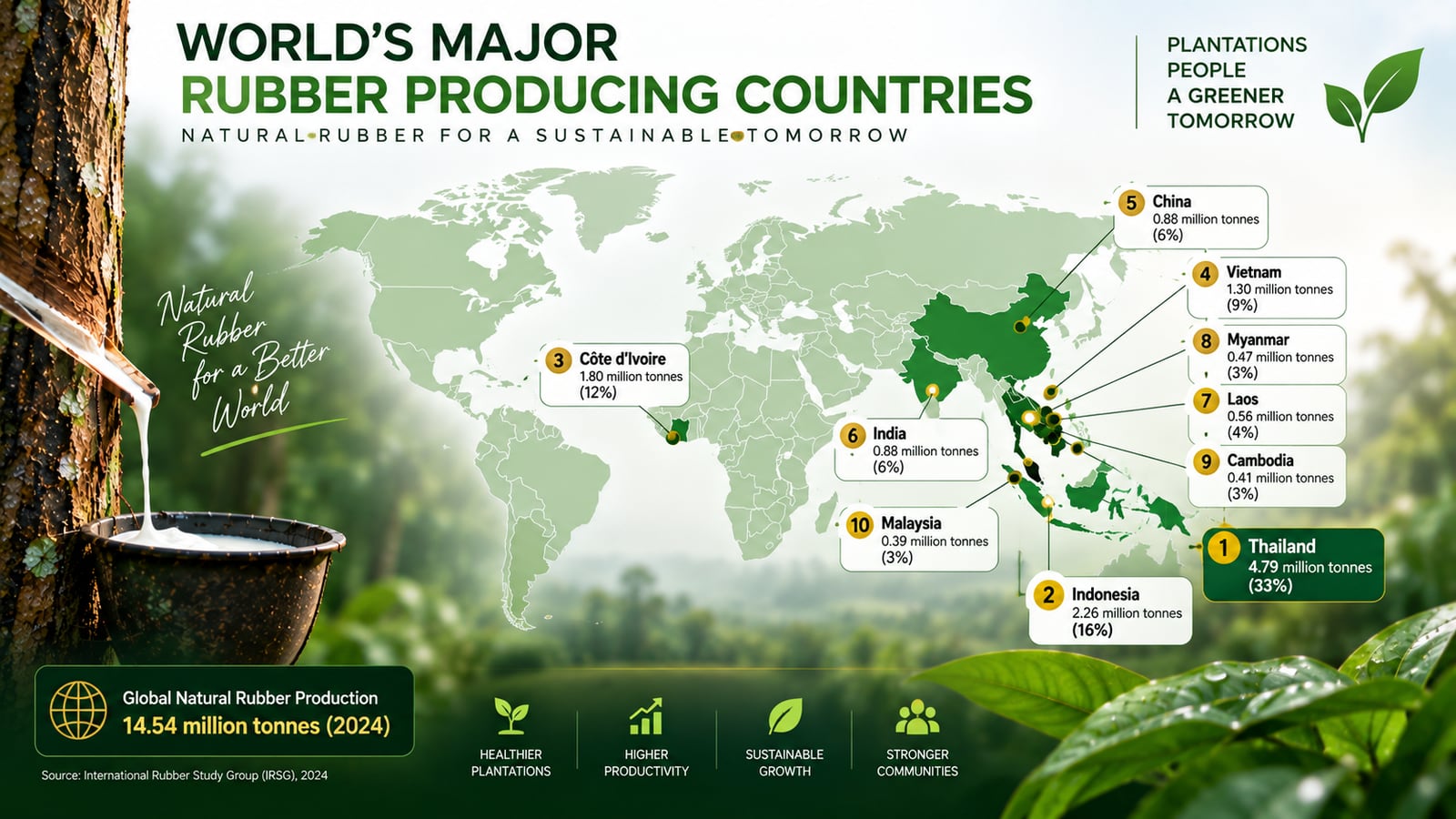 Supporting Regional and International Markets — From our base in Singapore, Asian Agro supports regional and international agricultural markets — serving plantation industries across the world's natural rubber heartland.