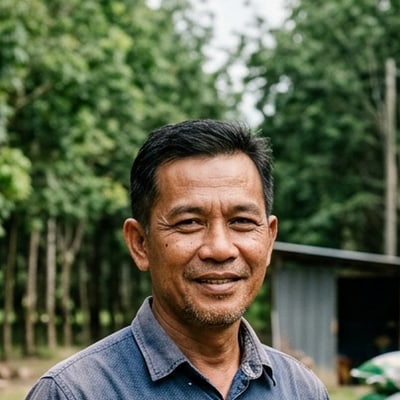 Portrait of a rubber industry professional near agricultural supplies